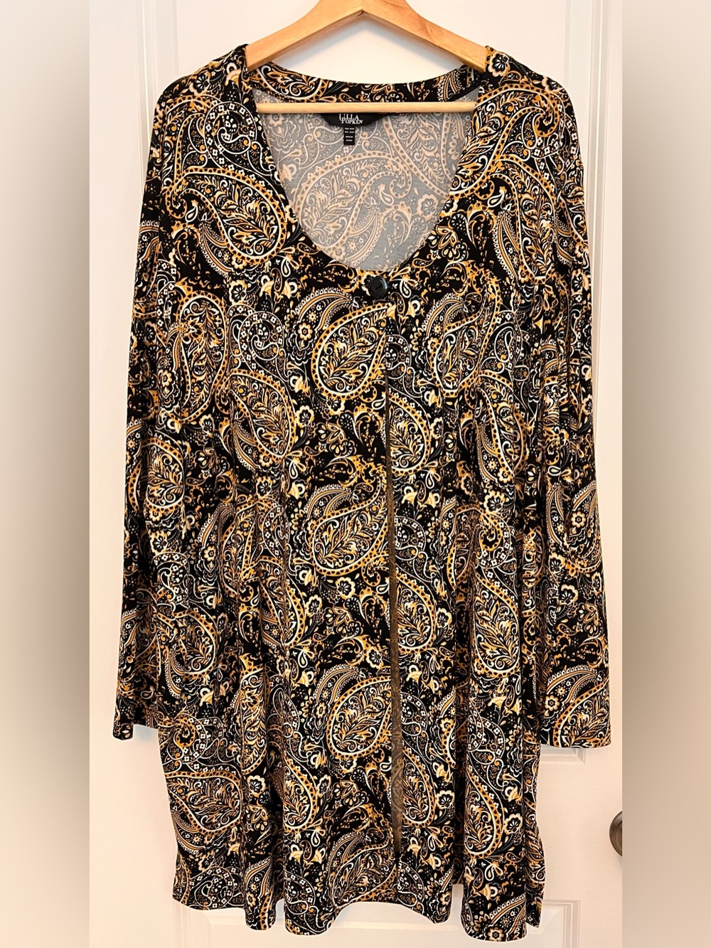 Ulla Popken Black and Gold Paisley Scoop Neck Tunic